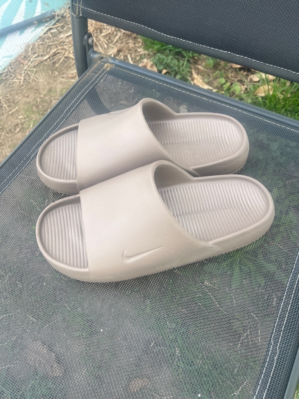 Nike Beige/Taupe Slide Sandals - Minimal Swoosh Design